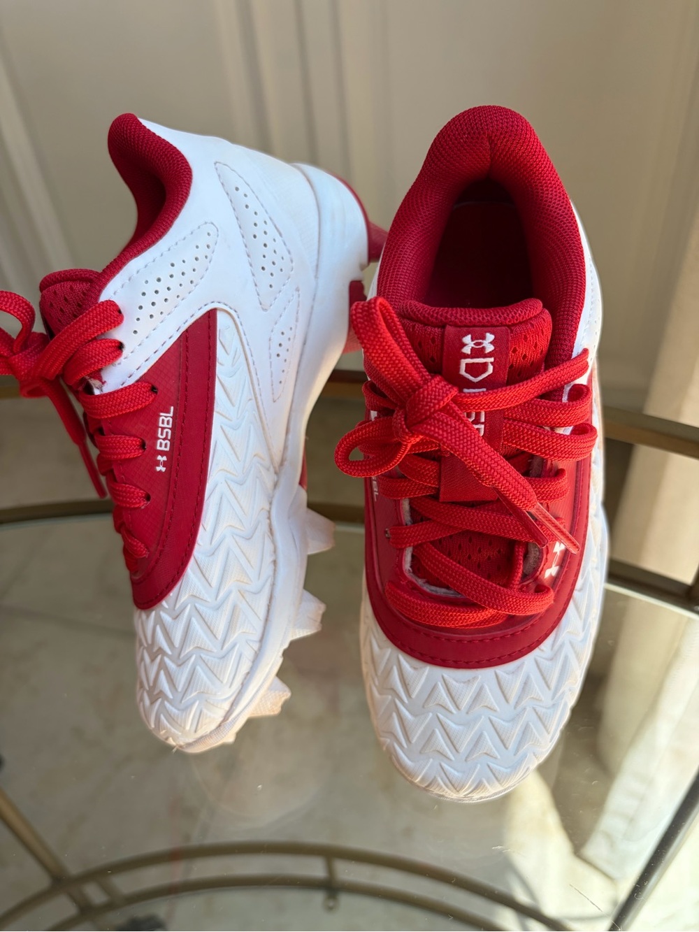 Under Armour Kids Red and White Athletic Sneakers with Textured Outsole